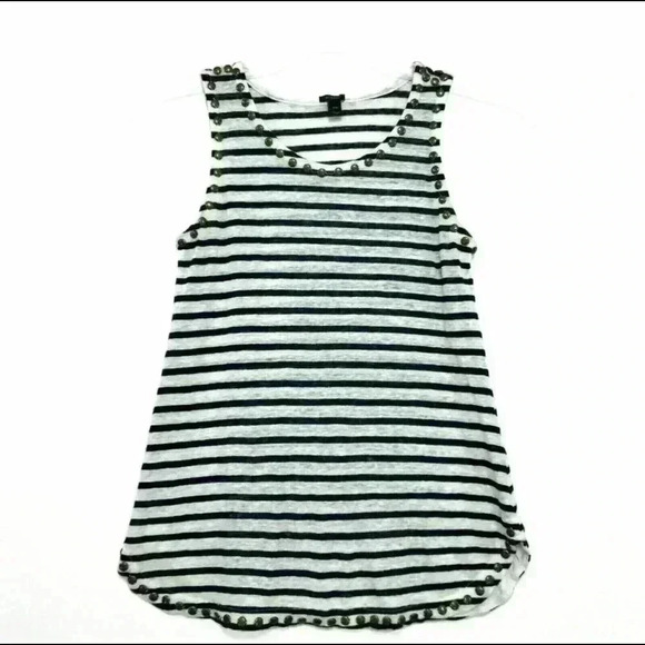 J Crew B/W Striped Linen Tank Top Metal Studs Size L - Picture 1 of 5